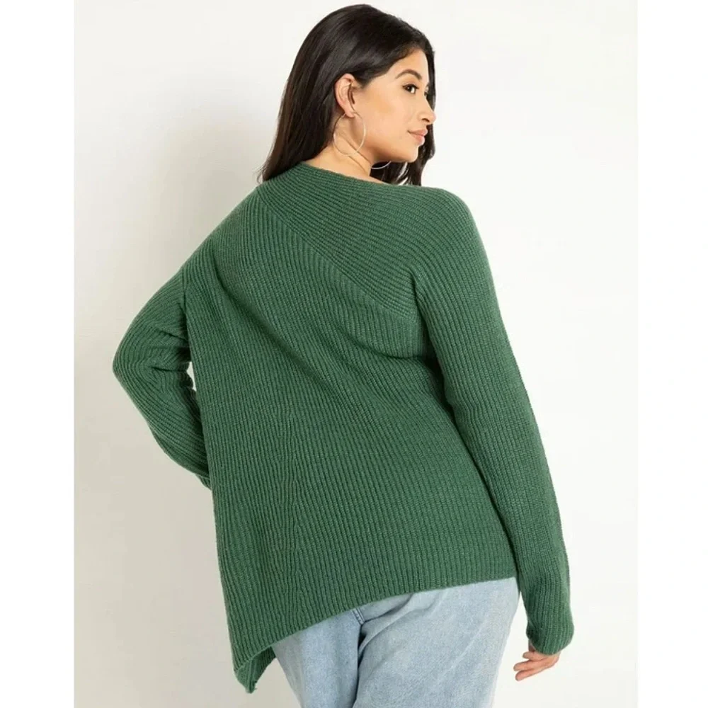 Eloquii Asymmetrical Hem Green Knit Sweater